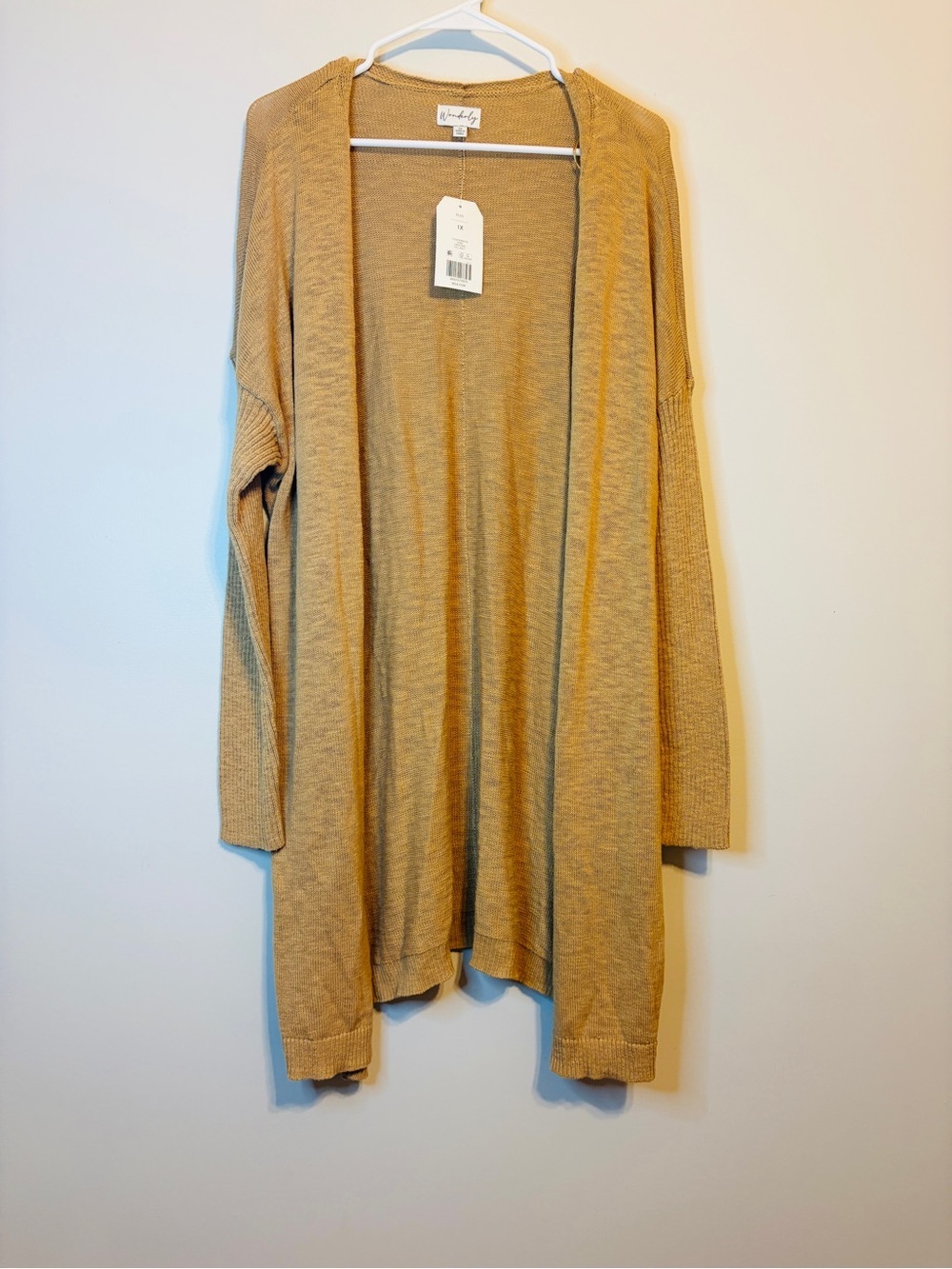 Wonderly Open-Front Cardigan in Camel/Tan